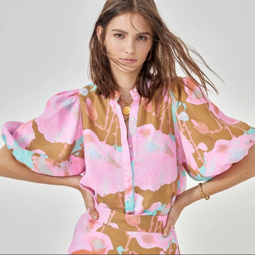 Lanhtropy Aquarela bubble linen shirt